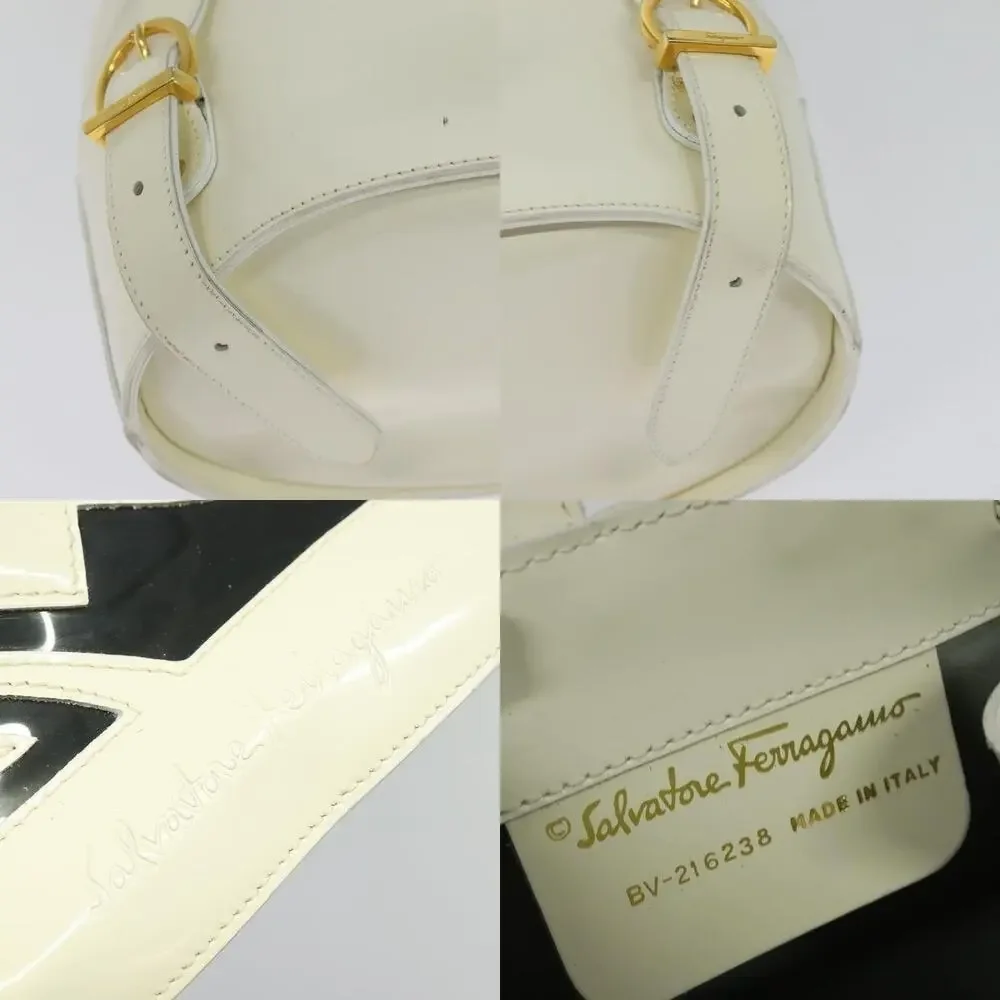 Salvatore Ferragamo Patent Leather Gancini Backpack White